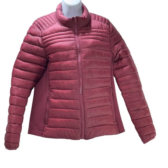 Ci Sono Womens Quilted Puffer Jacket Burgundy Full-Zip Long Sleeve Size Large - Picture 1 of 8